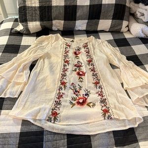 Bell sleeved, off white, flowery blouse